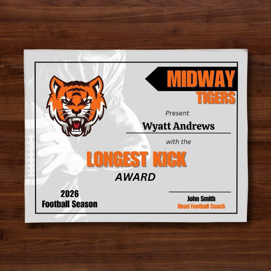 Printable Youth Football Award Editable Template *Digital Download*