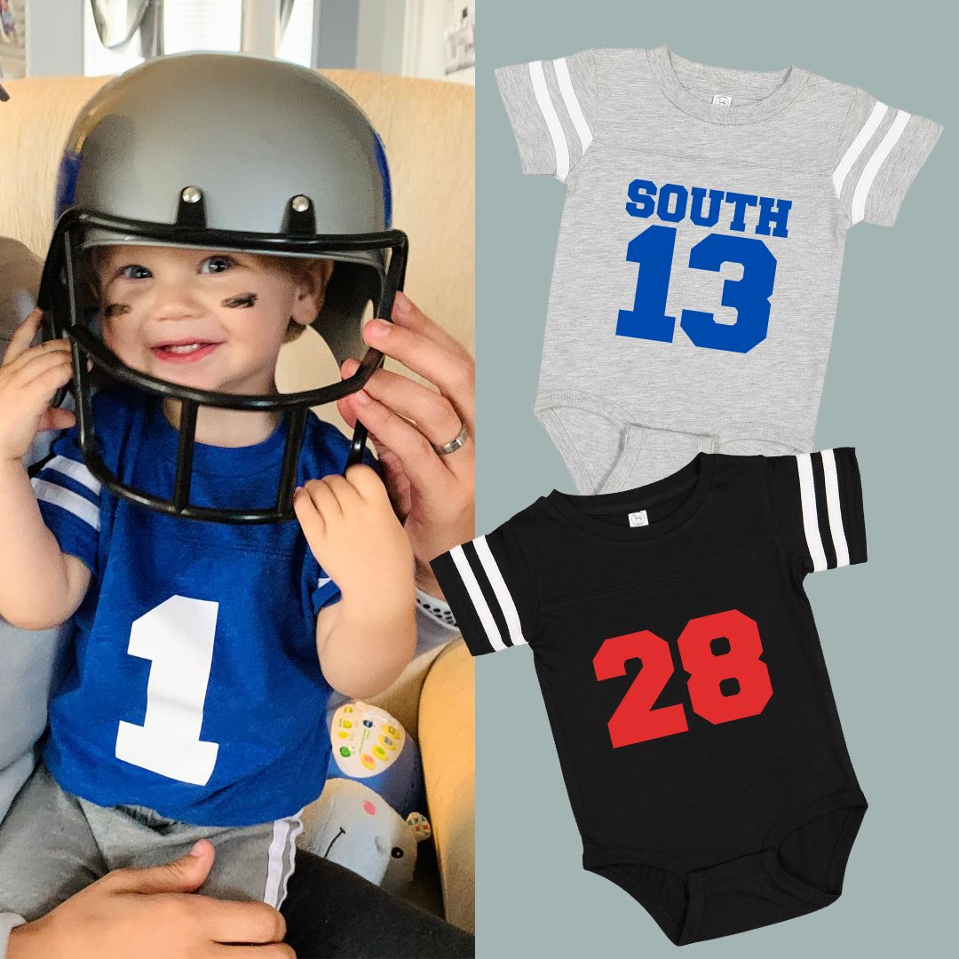 Custom Football Jersey T-Shirts and Baby Bodysuits