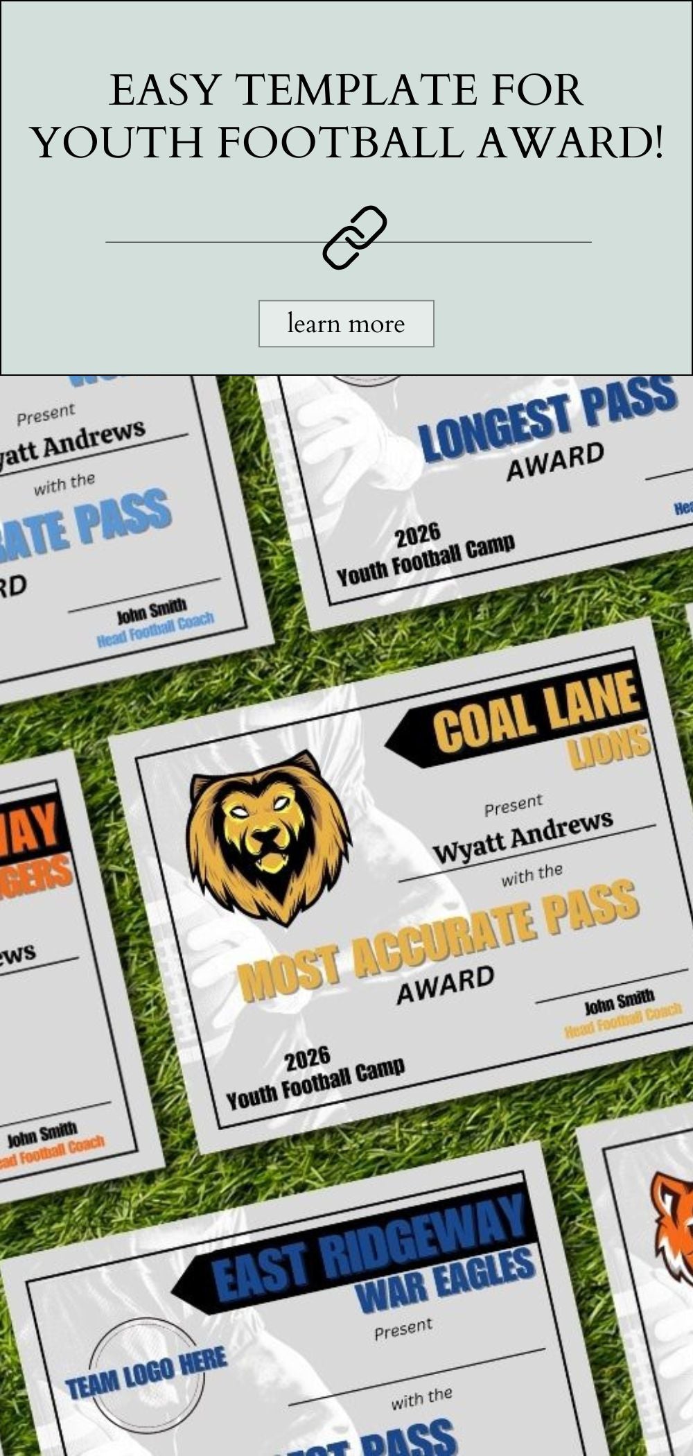 Printable Youth Football Award Editable Template *Digital Download*