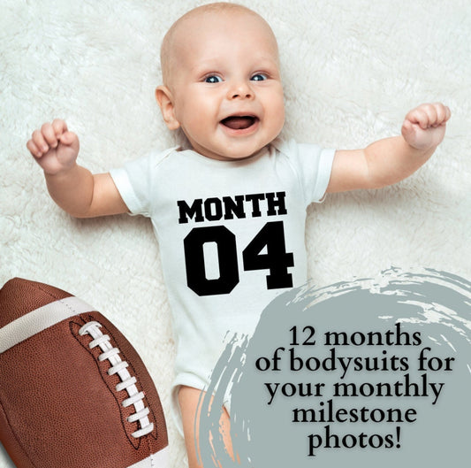 Sports Monthly Milestone Baby Bodysuit Set