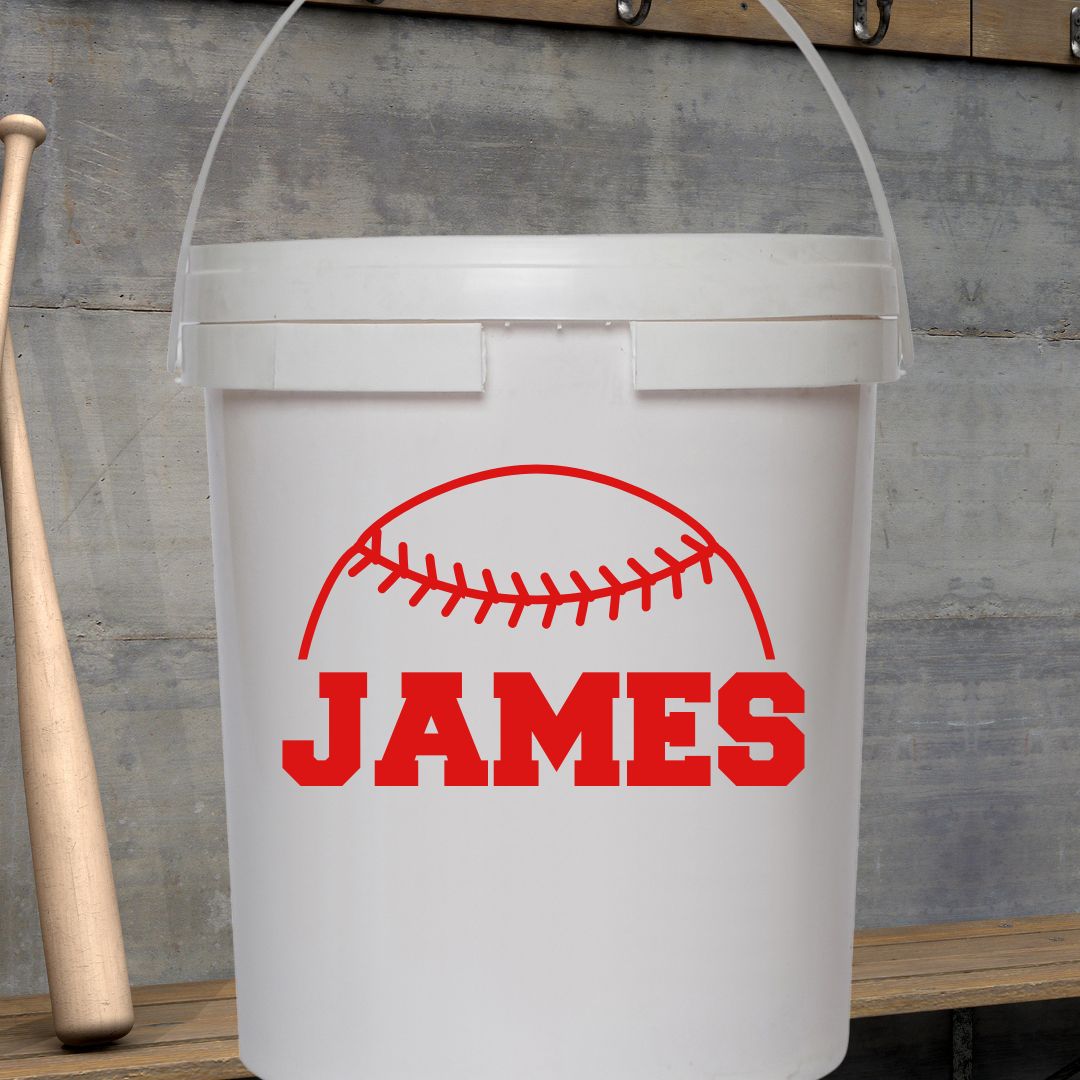 Ball Bucket Name Decal with Baseball