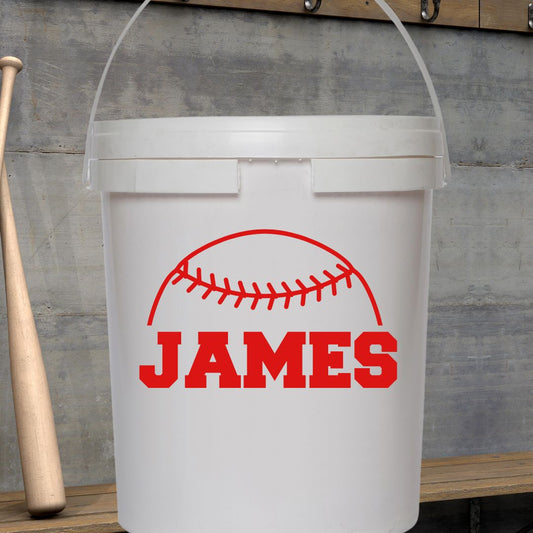 Ball Bucket Name Decal with Baseball