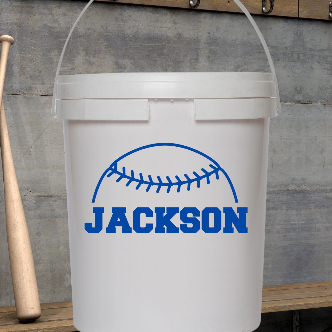 Ball Bucket Name Decal with Baseball
