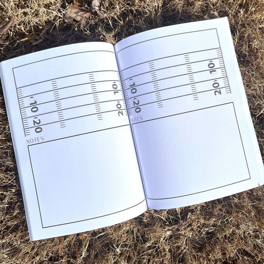 This notebook is perfect for coaches, players, and even kids! It has 100 pages perfect for play designing. There is a 20 yard football field diagram with a large space for note-taking on each page.