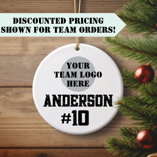 Team Logo Ornaments WITH CUSTOM NAMES & NUMBERS (Bulk Pricing for Teams)