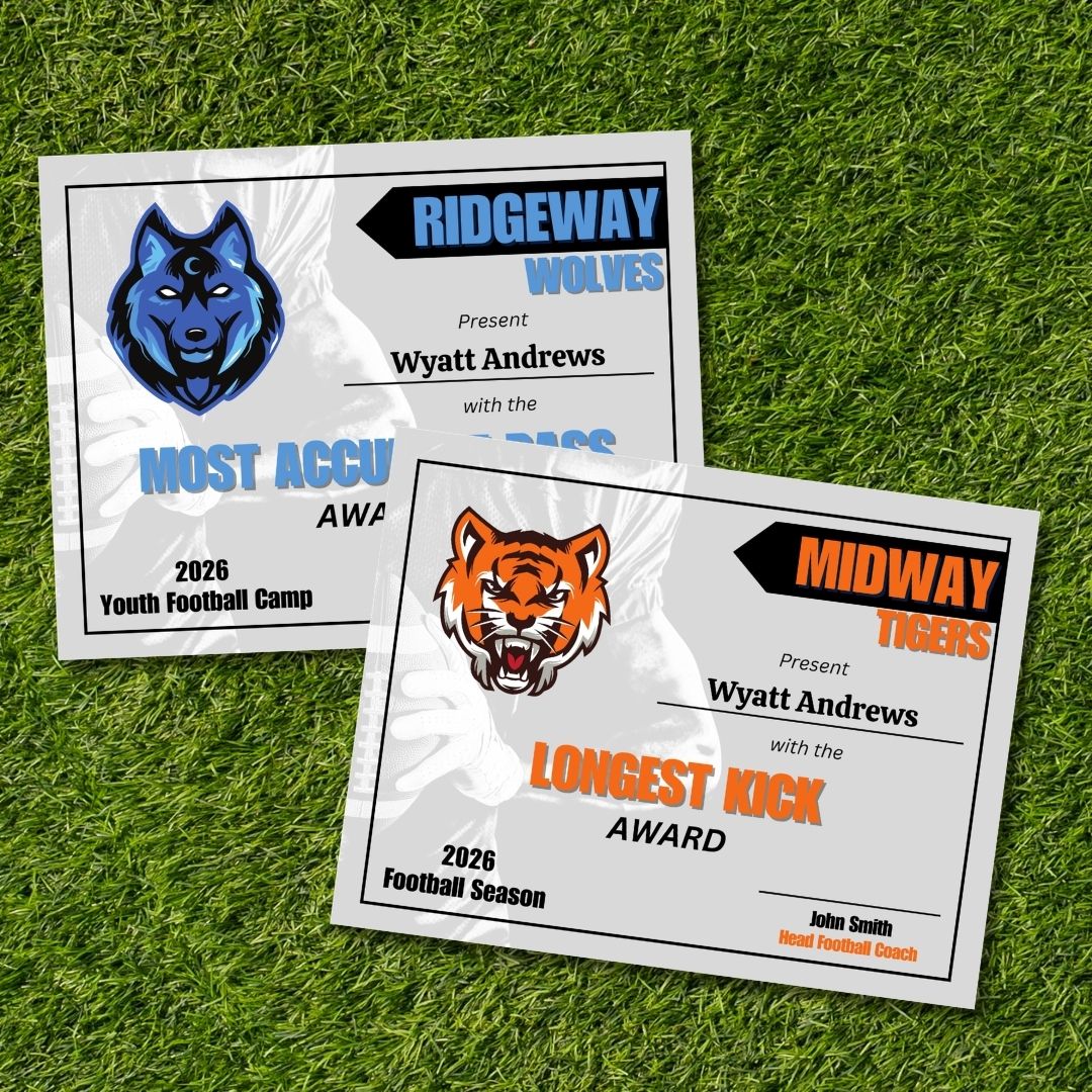 Printable Youth Football Award Editable Template *Digital Download*