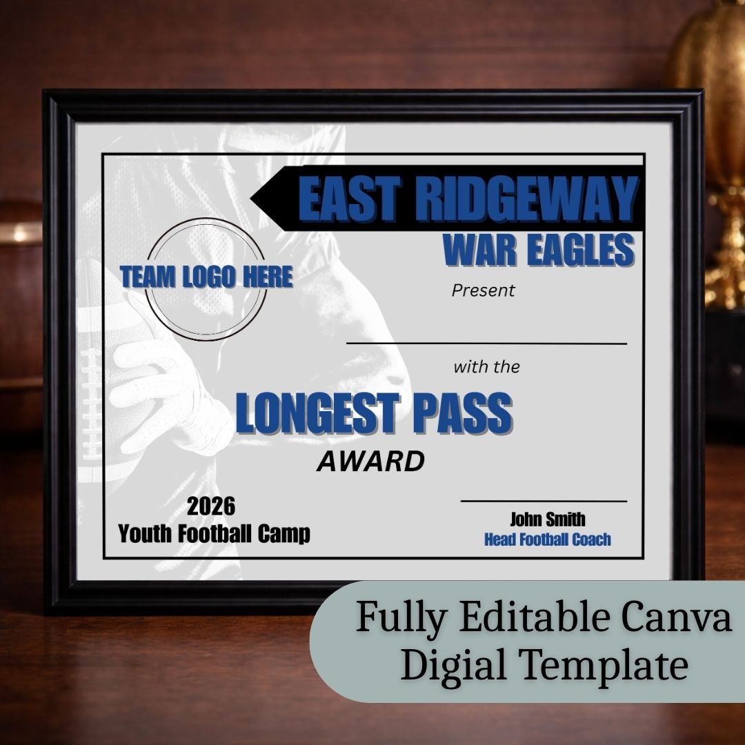 Printable Youth Football Award Editable Template *Digital Download*