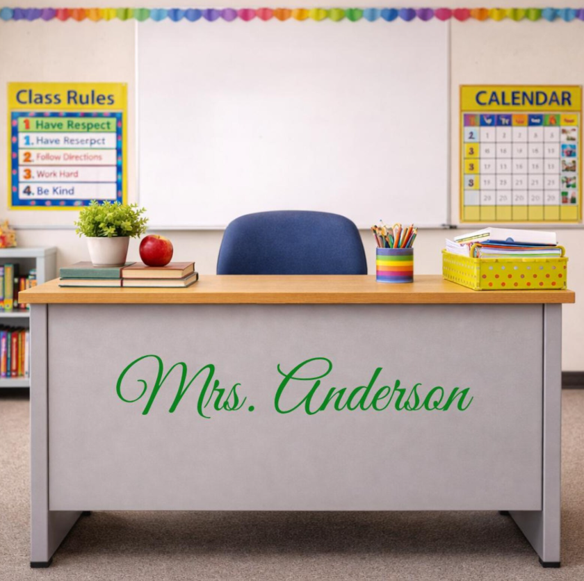 Teacher Last Name for Desk, Whiteboard and Door: Custom Decal