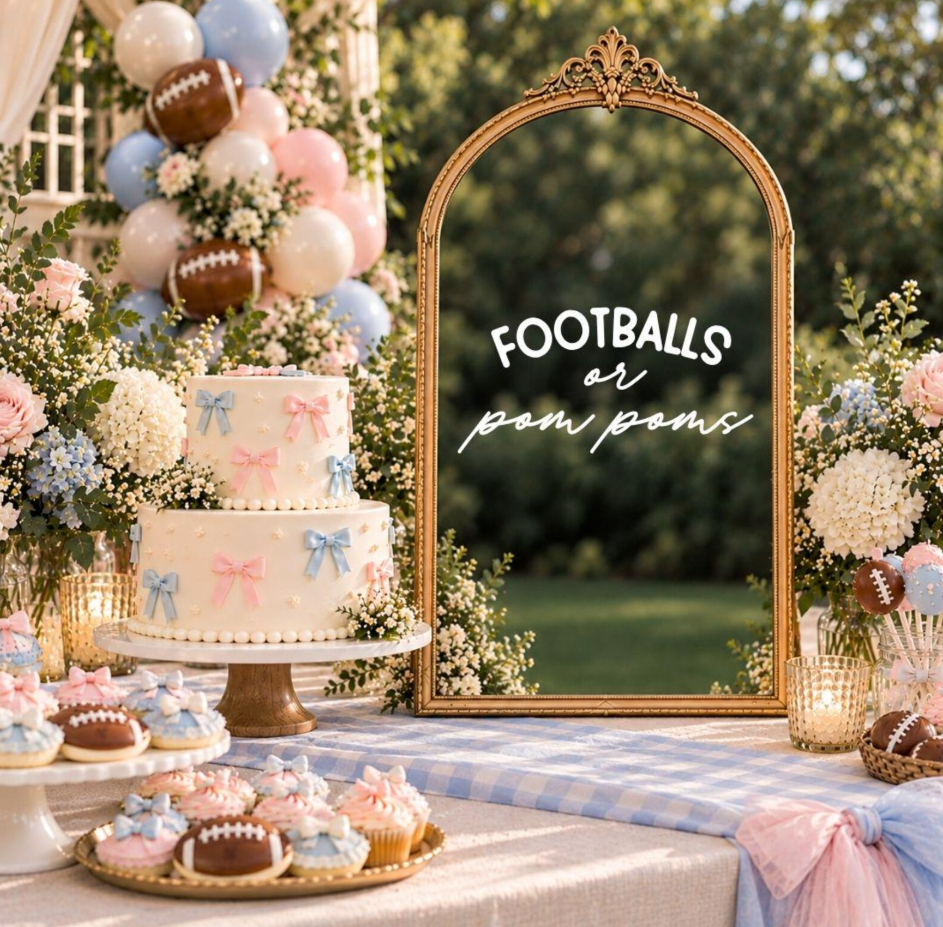 Footballs or Pompoms: Gender Reveal Decal